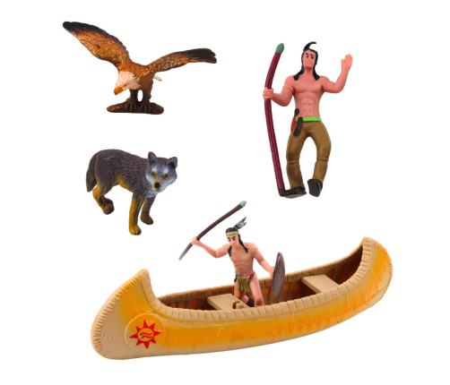 Set of Indian Figures Village Indians Tent Tipi Boat Totem