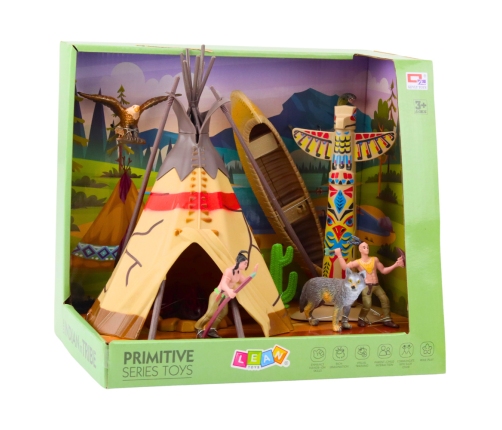Set of Indian Figures Village Indians Tent Tipi Boat Totem