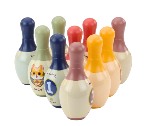 Bowling Set with Cats for Kids 10 Bowling Pins 2 Colored Balls