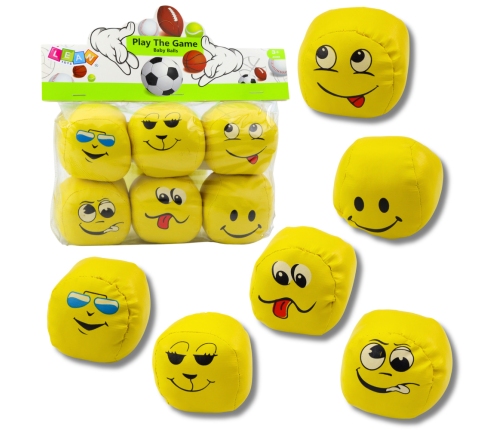Soft Sports Balls Emoticons Yellow Set of 6 pcs 7cm