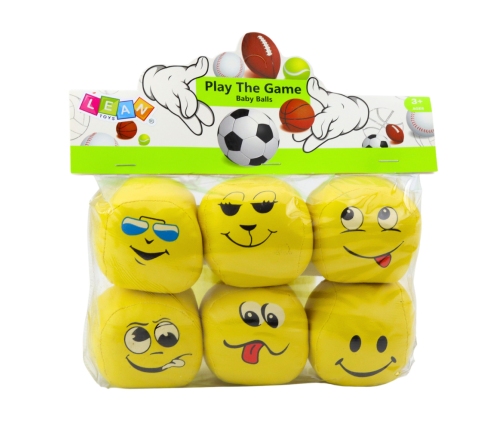 Soft Sports Balls Emoticons Yellow Set of 6 pcs 7cm
