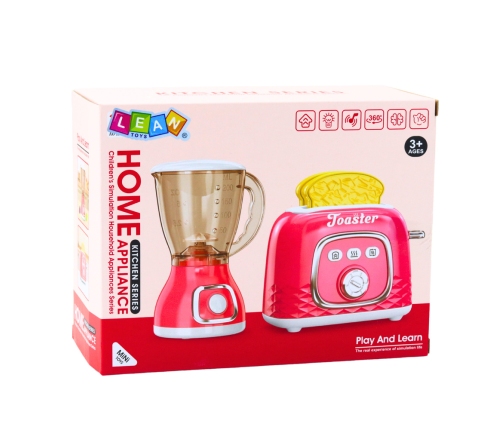 Kitchen Appliances Set Toaster Blender Lights Sounds Pink