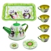 Tea Set Metal Jug Cup Plates Panda Green 14 pcs
