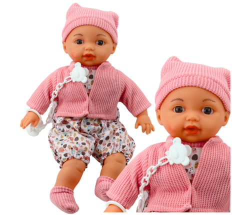 Baby Doll Sweater Hat Pacifier Chain Pink 40cm
