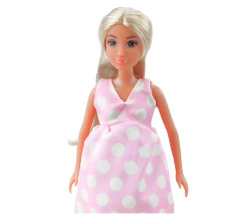 Anlily Pregnant Doll Light Pink Polka Dot Dress Long Hair