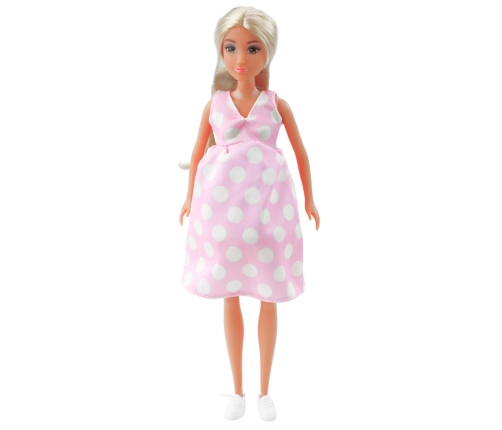 Anlily Pregnant Doll Light Pink Polka Dot Dress Long Hair