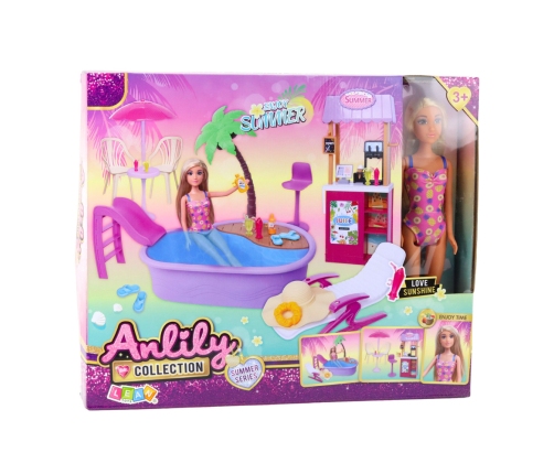 Anlily Doll Set on the Beach with Pool, Palm Tree, Drink Stand, and Accessories