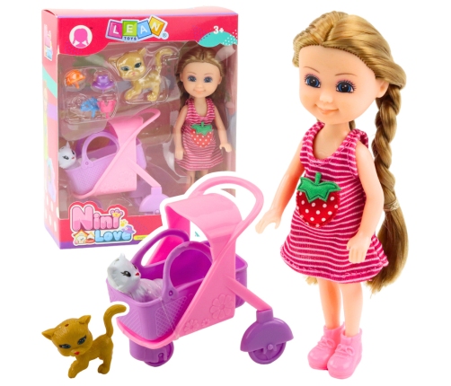 Mini Doll With Accessories Kitty Stroller Pink Doll Set