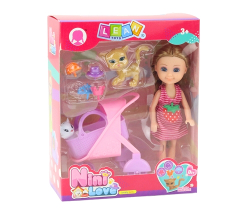 Mini Doll With Accessories Kitty Stroller Pink Doll Set