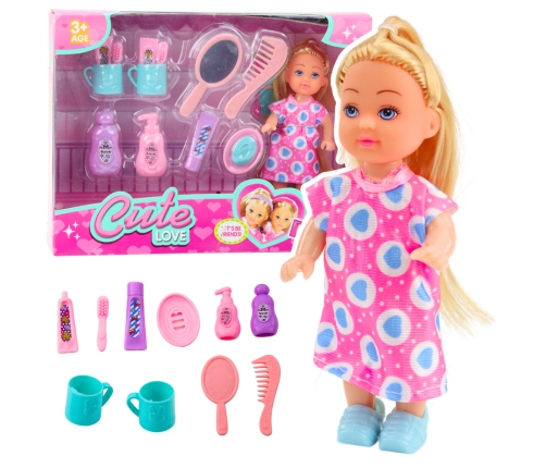 Mini Doll Set Care Accessories Pink Dress