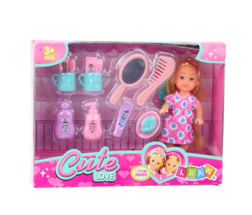 Mini Doll Set Care Accessories Pink Dress