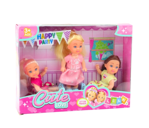 SET OF 3 MINI DOLLS BIRTHDAY PARTY BIRTHDAY DRESS 3 PCS.