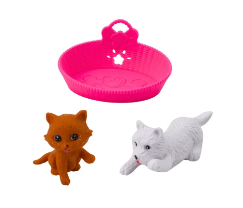 Mini Doll Set with Dog and Kitten Bed and Food Bowl