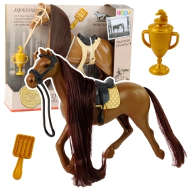 Horse With Long Mane Saddle Cup Brush Accessories Brown Horse With Long Mane Saddle Cup Brush Accessories Brown