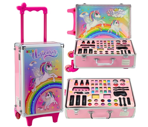 Unicorn Pink Wheeled Suitcase Beauty Set