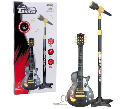 Children's Music Set Guitar Stand with Microphone Black