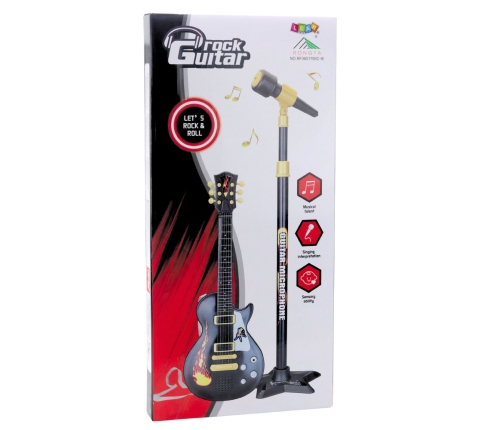 Children's Music Set Guitar Stand with Microphone Black