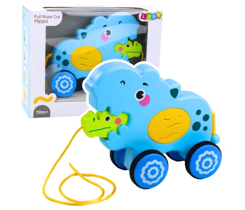 Hippopotamus on a string to pull for toddlers Sounds Blue