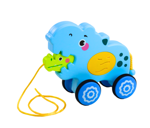 Hippopotamus on a string to pull for toddlers Sounds Blue