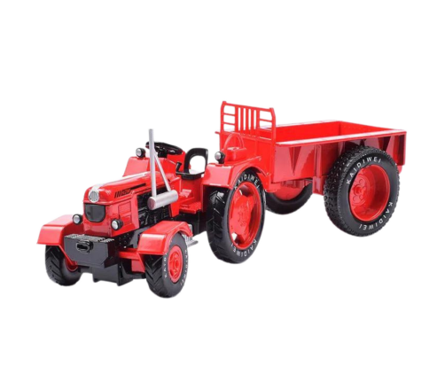 Metal Farm Tractor With Trailer Red 1:18