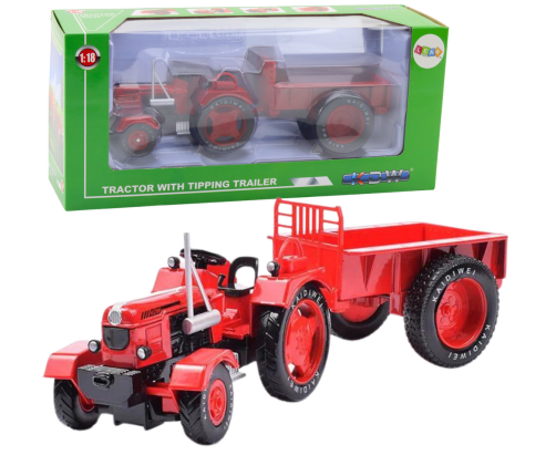 Metal Farm Tractor With Trailer Red 1:18