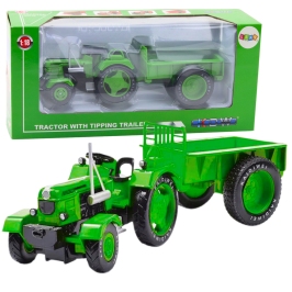 Metal Farm Tractor With Trailer Green 1:18 Metal Farm Tractor With Trailer Green 1:18