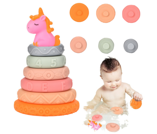 Pyramid Tower For Toddlers Rubber Soft Blocks Unicorn