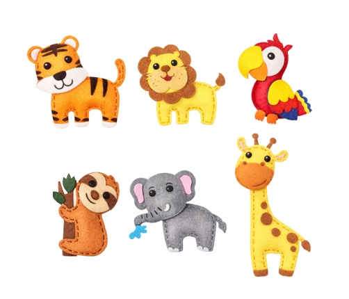 Creative Set of Embroidery Felt Jungle Animals 6pcs