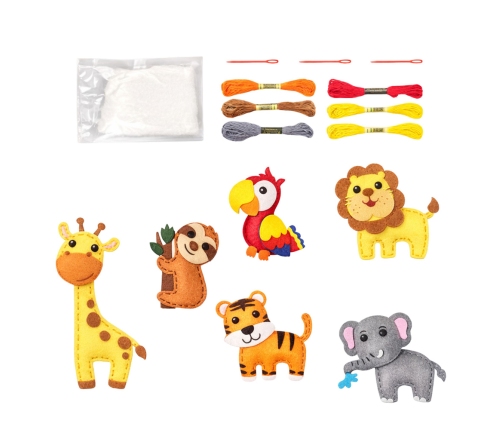 Creative Set of Embroidery Felt Jungle Animals 6pcs