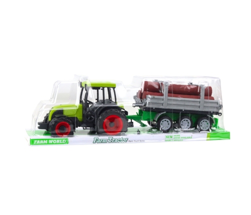 Green Agricultural Tractor with Trailer for Logs