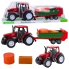 Agricultural Farm Tractor with Green Trailer and Hay Red Agricultural Farm Tractor with Green Trailer and Hay Red