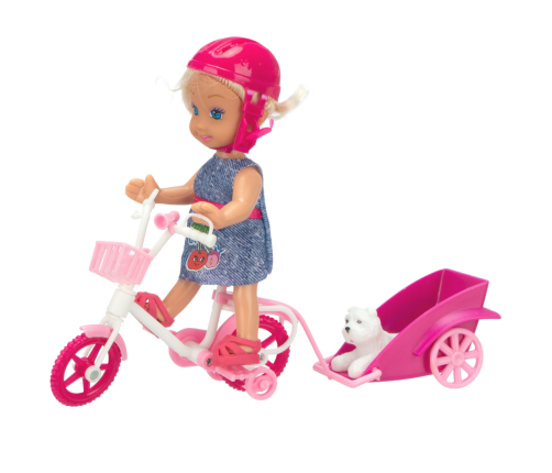 Mini Doll Bike Trailer Helmet White Dog Set