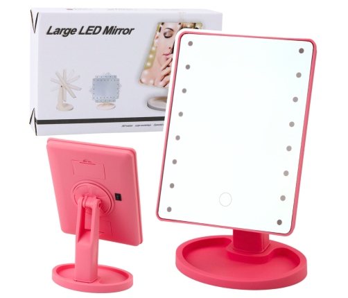 Cosmetic Mirror 16 LED Diodes With Stand Adjustable Pink