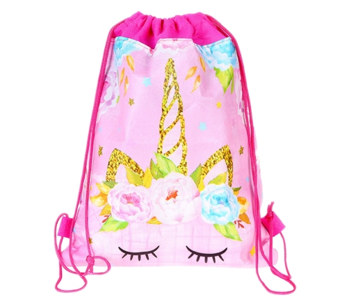 School Shoe Bag Gymnastics Unicorn Flowers Pink 35x27cm