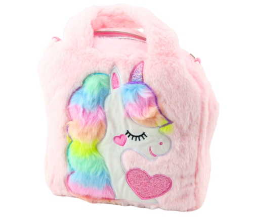 Plush Children's Bag with Unicorn Adjustable Shoulder Pink 24x9cm
