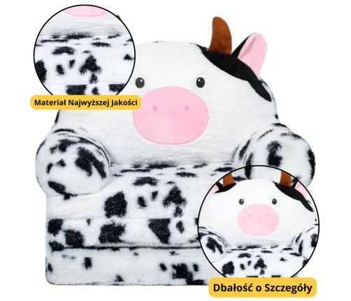 Cow 3 Level Reclining Chair for Children Black and White 50x50cm