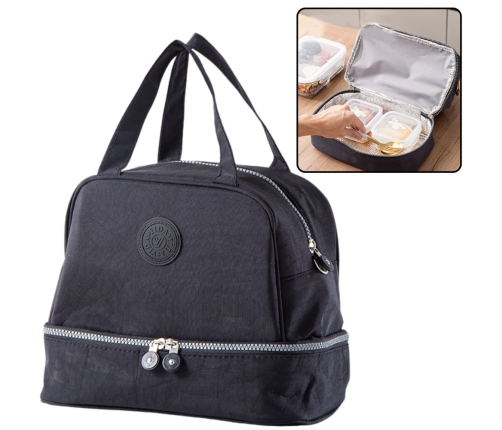 Thermal Insulating Breakfast Bag with Adjustable Strap Black 27cm