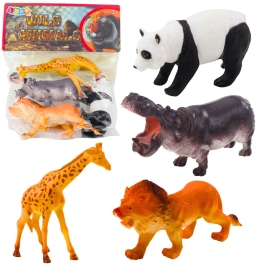 Set of Wild Animals Safari Figures Panda Giraffe Lion Hippo 4 pcs.