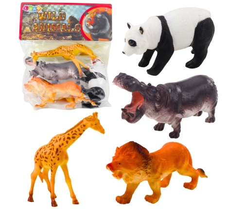 Set of Wild Animals Safari Figures Panda Giraffe Lion Hippo 4 pcs.