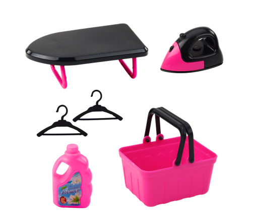 Set of household appliances Interactive washing machine Sounds Accessories Black and Pink