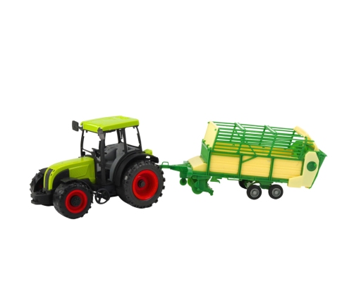 Agricultural Farm Tractor With Green and Yellow Trailer Green