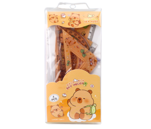 Set of Geometric Tools Capybara Ruler Protractor Squares 4pcs