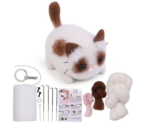 DIY Felting Kit - Brown and White Kitten