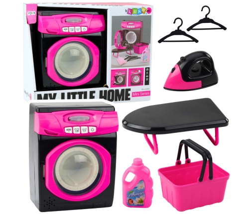 Home Appliances Set Interactive Washing Machine Lights Sounds Accessories Pink Black