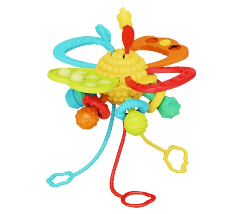 6-in-1 Sensory Toy Teether Pull Strings Pop-It Colorful