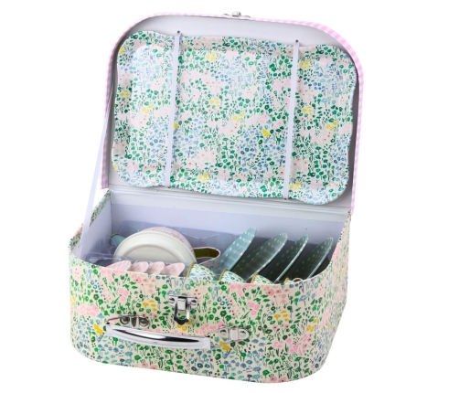 Tea Set in a Suitcase Pastel Metal Tableware 15 pcs