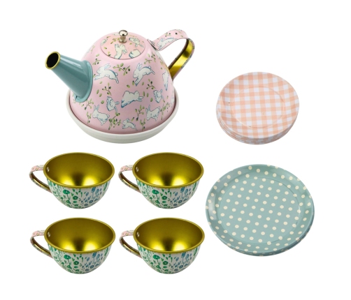 Tea Set in a Suitcase Pastel Metal Tableware 15 pcs