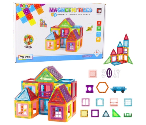 Set of Magnetic Building Blocks, Educational, Colorful, 70 pcs