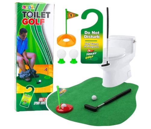 Toilet Golf Skill Game Set Mat Bat Balls Door Hanger