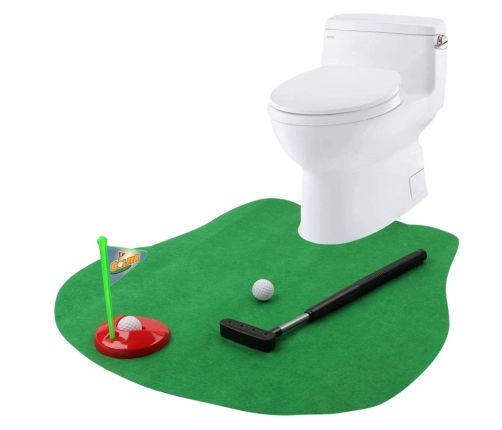 Toilet Golf Skill Game Set Mat Bat Balls Door Hanger